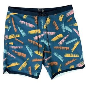 Outerknown Blue Pink Yellow Orange Brush Strokes Men's Swim Shorts Trunks sz 34